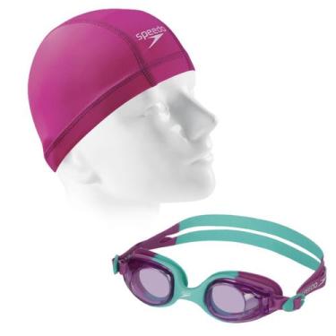 Imagem de Óculos para natação jr olympic e touca infantil rosa speedo