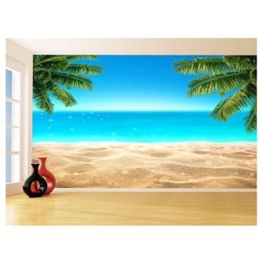 Imagem de Papel De Parede Praia Mar Coqueiros Areia Céu 3,5M Npr326