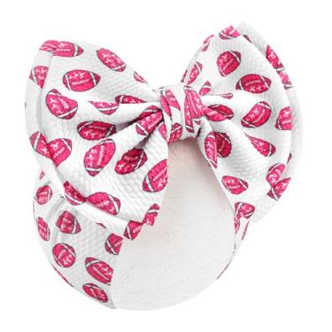 Imagem de YanJie Laços de futebol rosa de 17,8 cm de camada dupla para bebês meninas, faixas de cabelo rosa para recém-nascidos, crianças, esportes, meninas, acessórios de cabelo, roupa Super Bowl