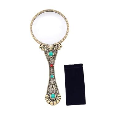 Imagem de Kokiya Lupa de leitura retro 3x, leve, com alça antiderrapante, auxílio para leitura de livros, ferramenta de identificação de lentes para hobby, Bronze Verde