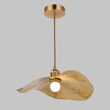 Imagem de Luminária pendente de folha de lótus, luminária de teto suspensa de metal dourado, lustre vintage, luzes pendentes geométricas, luminária de mesa de jantar E27, luminária pendente para ilha