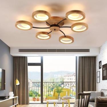 Imagem de Luminária de teto de madeira LED com controle remoto, luminária de teto grande com regulagem de intensidade de luz para sala de estar, cor/brilho ajustável, lâmpada de quarto, moderna sala d