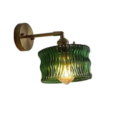 Imagem de Arandela de parede de vidro vintage, luminária de parede com braço oscilante ajustável, luminária de parede de latão industrial para quarto, sala de estar, banheiro, base E27 (verde)
