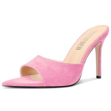 Imagem de TNYNFBEB Sandália feminina stiletto salto alto bico aberto bico fino sapato mules slingback vestido de festa de formatura verão 3,9 polegadas salto, Rosa pêssego, 39