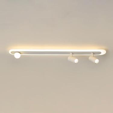 Imagem de Luminária de teto LED branca semi-embutida, lustre linear moderno com holofote, luminária moderna próxima ao teto para corredor e sala de estar