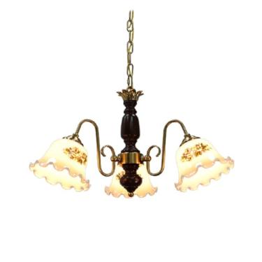 Imagem de Lustre de vidro soprado à mão, lustre de fazenda de meados do século para mesa de jantar, lustre de flores, luminária pendente de madeira vintage para quarto, sala de estar, ilha de cozinha