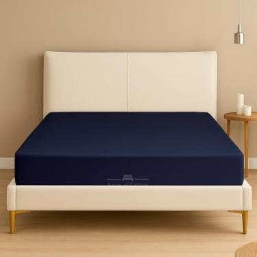 Imagem de Apenas lençol de baixo com elástico Cal-King – 600 fios premium 100% algodão egípcio – bolsos extra profundos de 40 cm – ultramacio e respirável – resistente a rugas e desbotamento – ajuste único