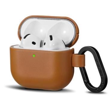 Imagem de ORNARTO Capa protetora de couro para AirPods 4, capa protetora completa de couro para AirPods 4ª geração (2024), LED frontal visível - marrom caramelo