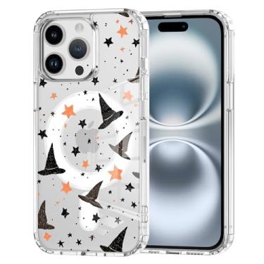 Imagem de Idocolors Capa de chapéu de feiticeiro de Halloween para iPhone 16 Pro, compatível com MagSafe - capa de telefone transparente de Halloween, capa protetora de telefone transparente à prova de choque