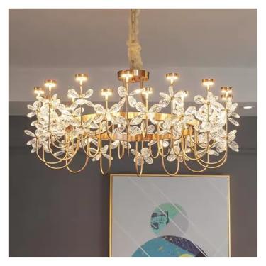 Imagem de Lustre de cristal de luxo moderno LED Art Flower Luminária pendente de teto Sala de estar Sala de jantar Quarto Luminária suspensa Luminária lustre