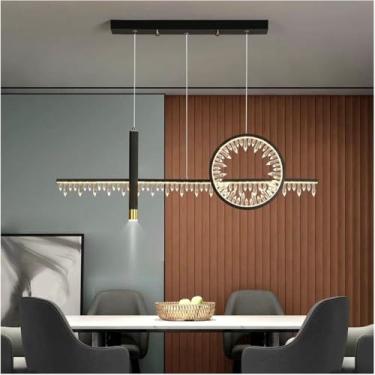 Imagem de WLHAZMWY Candeeiro pendente moderno cristal luzes pendentes sala de jantar restaurante café lustres dourados lâmpada longa decoração interna (ondas de golfinho)
