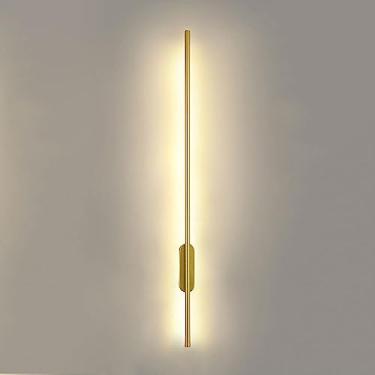 Imagem de Luminária de parede linear LED de 23"/31"/39" Luminária de parede interna de metal dourado Acabamento em latão escovado Luminária de parede moderna de acrílico, Luminária de parede minimalis