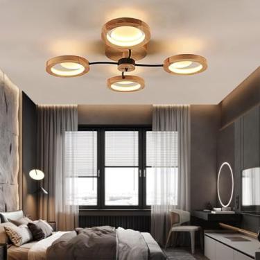 Imagem de Luminária de teto de madeira LED com controle remoto, luminária de teto grande com regulagem de intensidade de luz para sala de estar, cor/brilho ajustável, luminária de quarto, moderna sala