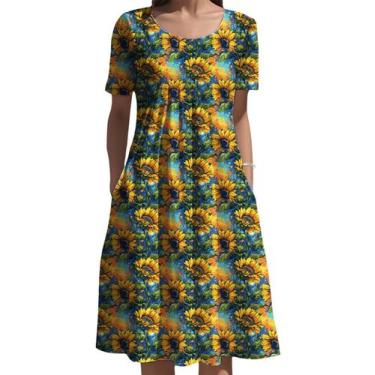 Imagem de Vestido feminino Medlor, boho, estampa floral, manga curta, 2025