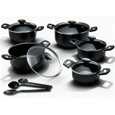 Imagem de Conjunto Jogo Panela Teflon Antiaderente Tampa Vidro Inmetro