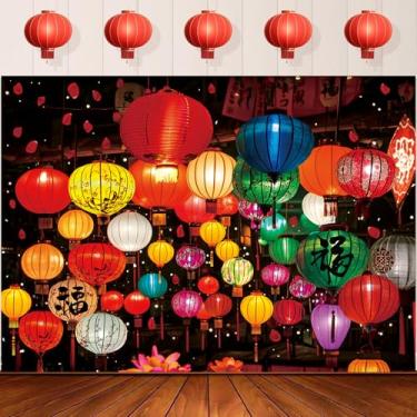 Imagem de Lanternas coloridas Ano Novo Chinês Fundo Fotográfico Vietnã Ano Novo Lunar Primavera Festival Véspera Pano de Fundo Estilo Chinês Decoração de Festa Férias Retrato Família Foto Studio Adereços (25 x