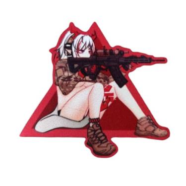 Imagem de Remendos estampados de anime Gun Girls, emblema de moral tático militar vermelho, gancho e laço costurados para roupas, vestidos, chapéus, coletes, bolsas