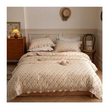 Imagem de Conjunto de capa de edredom floral 100% algodão, lençol e fronha, macio e respirável, com borda de babados (2 150 x 200 cm)