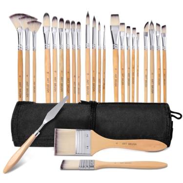 Imagem de Wesquer Conjunto de pincéis de tinta para acrílico, óleo, aquarela e pintura facial – Kit de 25 pincéis artísticos com espátula, para artistas, iniciantes e adultos