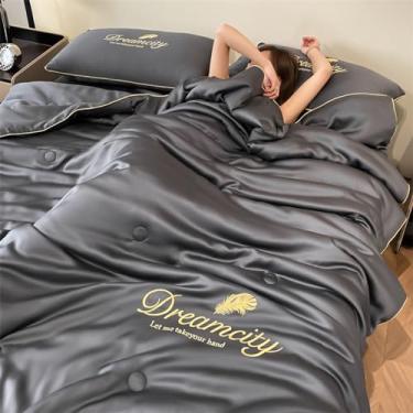 Imagem de 5JJJLOOOPP Colcha Queen Size - Conjunto de lençóis de edredom requintado e bordado - Cobertor de colcha legal de verão para decoração de cama para pessoas que dormem quentes e suadas (K, 2 x 231 cm