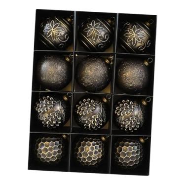 Imagem de rockible 12 peças 8 cm enfeites de bola de natal design vintage acessórios rústicos multiuso para lareira de feriado decoração de árvore de natal, Ouro Preto