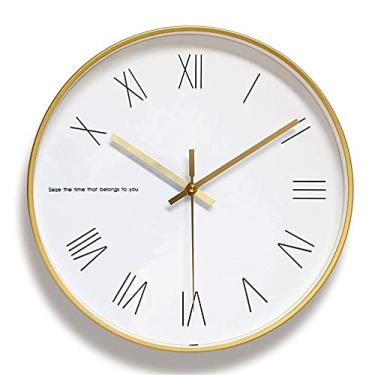 Imagem de Relógio de parede moderno, decorativo, de metal, vidro, redondo, silencioso, sem tique-taque, alimentado por bateria para escritório, banheiro (A)