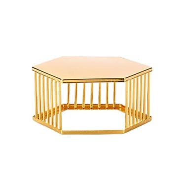 Imagem de Suporte de bolo de sobremesa dourado hexagonal dourado bandeja de bolo de metal para exibição de biscoitos, prato de doces para cozinha, festa de aniversário, sobremesa, frutas ()