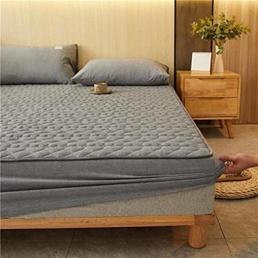 Imagem de Lençol de cama com bolso profundo resistente para colchão queen, protetor de colchão de algodão acolchoado, capas de colchão de treliça para apartamentos de quarto masculino, cinza 1 150 x 200 cm
