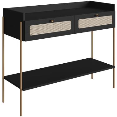 Imagem de Aparador Para Sala de Estar 2 Gavetas Industrial Indy A03 Nero Dourado - Lyam Decor