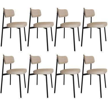 Imagem de Kit 08 Cadeiras Estofada Para Sala de Jantar Astrid Preto C01 Linho Areia - Lyam Decor