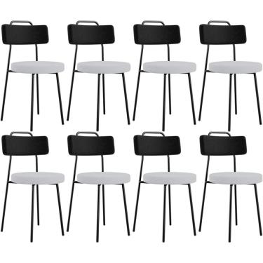 Imagem de Kit 08 Cadeiras Decorativa Estofada Sala Jantar Barcelona L02 Couríssimo Preto Linho Cinza - Lyam