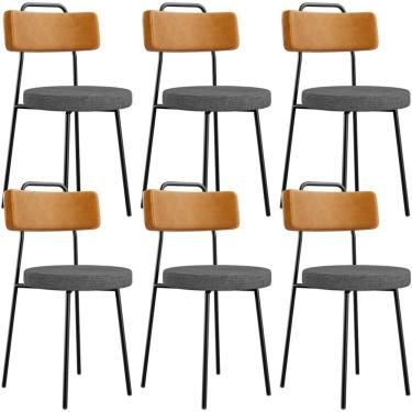 Imagem de Kit 06 Cadeiras Estofada Sala De Jantar Barcelona L02 Couríssimo Whisky Linho Cinza Escuro - Lyam