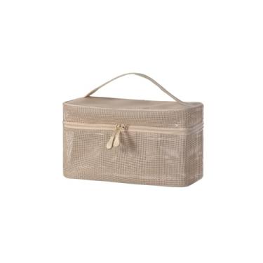 Imagem de Conjunto de bolsas organizadoras de higiene pessoal de viagem – pacote com 3 bolsas de cosméticos de malha transparente com zíper, bolsa de banho respirável à prova d'água para mala, maquiagem,, Caqui