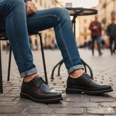 Imagem de Sapato Derby em Couro Legítimo Premium de Luxo Estilo Tratorado-Masculino