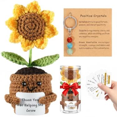 Imagem de OUTXE Crochet Sunflower Gifts for Women, with 10 Swappable Cards & Positive Crystal Keychain – Thank You Gifts for Mom Teacher Friend – Emotional Support Crochet –Mothers Day Valentines Birthday Gift
