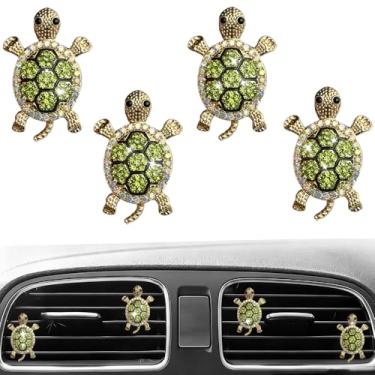 Imagem de 4 peças de cristal brilhante tartaruga tartaruga clipe de saída de ar purificadores de ar difusor encantadores fofos decoração interior auto acessórios de carro para mulheres (verde)