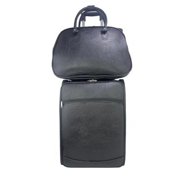 Imagem de Mala + Bolsa De Viagem Padrão Avião Anac Bordo 10Kg Com Rodinhas Zíper Cadeado Resistente Impermeável (Preto)
