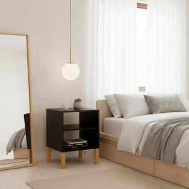 Imagem de EVOLUKIT, Mesa de Cabeceira Cubo 40x56x40 Preto c/Prateleira