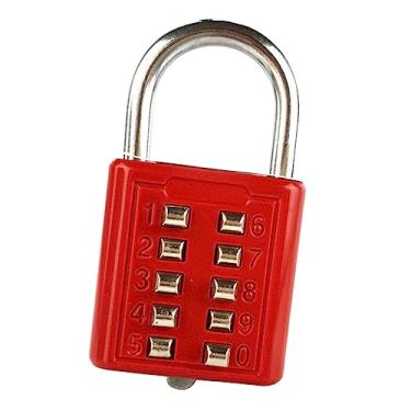 Imagem de Luqeeg Fechadura de combinação de dígitos, cadeado de botão de liga de zinco, design moderno para carrinho, armário de arquivos, teclado e bagagem, trava de segurança pequena e leve (vermelho)