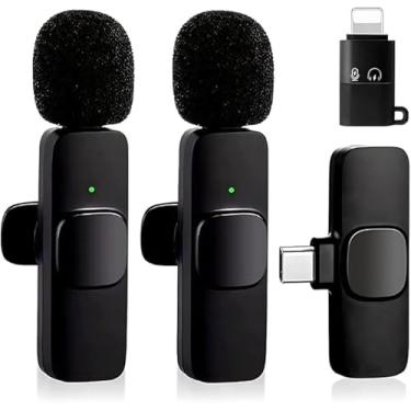Imagem de Microfone de Lapela Sem Fio Bluetooth Kit 2 Microfonones Abafamento de Ruído Até 10 Horas Tempo de Trabalho Compatível com Camera, iPhone, Android, PC - Conexão Android e USB-C - Linha AGold Premium