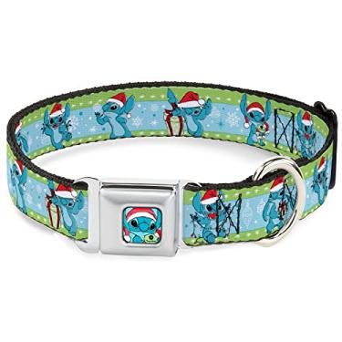 Imagem de Coleira Disney para animais de estimação, coleira de cachorro, fivela de cinto de segurança de metal, listras Lilo and Stitch Holiday Stitch e Scrump, 38 a 61 cm de largura