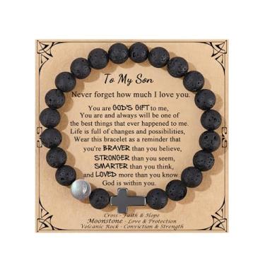 Imagem de Pulseiras inspiradoras de aniversário e Natal Dia dos Namorados para ele, filho, neto, pedra da lua, pedra da lua, pedra vulcânica, Stretchable(7.3''-9''), Pedra, Sem Pedra Preciosa