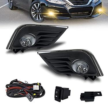 Imagem de Faróis de neblina com substituição cromada para Nissan Altima Sedan de 4 portas 2016 2017 2018, 1 par de faróis de neblina de para-choque dianteiro com interruptor, chicote e conjunto de fiação (lente