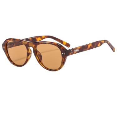 Imagem de Óculos de sol quadrados aviador para mulheres e homens anos 90, retrô, vintage, ovais, Armação de tartaruga/lente marrom, 55MM