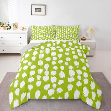 Imagem de Erosebridal Conjunto de edredom com estampa de bolinhas abstratas, verde-limão, para crianças, meninos, meninas, adultos, verde-limão, pinceladas, manchas, edredom, moderno, decoração de quarto