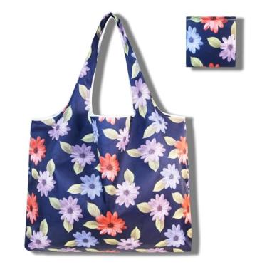 Imagem de Sacolas de compras reutilizáveis para mulheres, sacolas de compras de poliéster dobráveis extragrandes resistentes laváveis na máquina reutilizáveis para armazenamento de viagem, uso diário, estampa