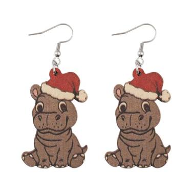 Imagem de Brincos de Natal femininos fofos com design de hipopótamo de bebê, brincos suspensos, roupas de Natal, acessórios de bijuteria de fantasia