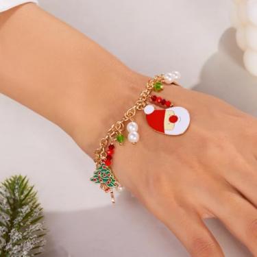 Imagem de Pulseiras de Natal femininas com berloques de Natal com contas para decoração de árvore