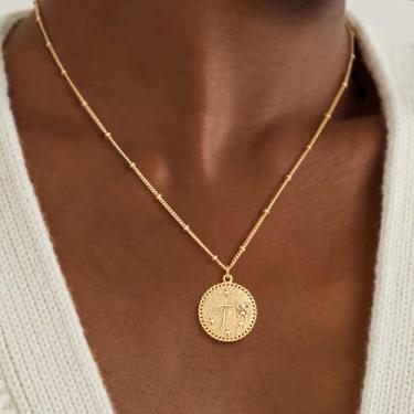 Imagem de Colar feminino com inicial de ouro 14 K, banhado a ouro 14K, alfabeto, rosa, pingente de letra e contas, Medium, Latão, Sem Pedra Preciosa