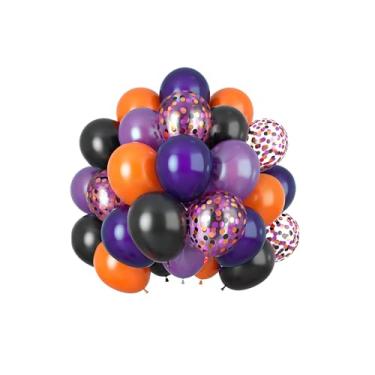Imagem de Pacote com 30 balões de látex pretos, roxos e laranja com fitas para aniversário, casamento, chá de bebê, formatura, revelação de gênero de noivado, aniversário, Natal, decorações de festas de fim de